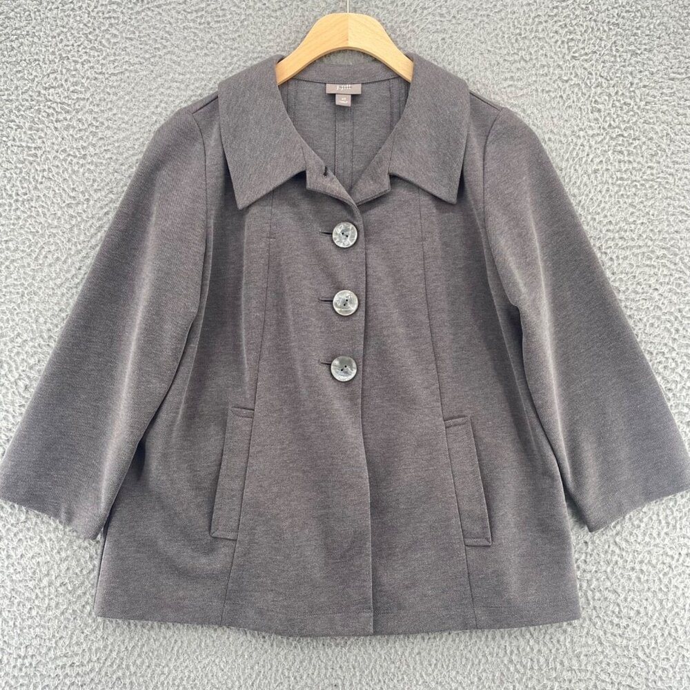 J Jill Blazer Womens Extra Small Gray Button Front Back Pleat Paneled 3/4 Sleeve